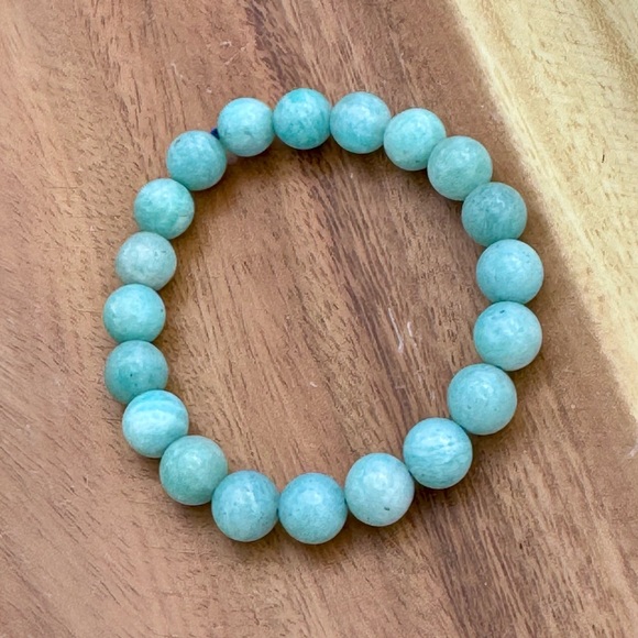 Russian Blue Amazonite Beaded Crystal Bracelet with Decourus Design - Picture 1 of 5
